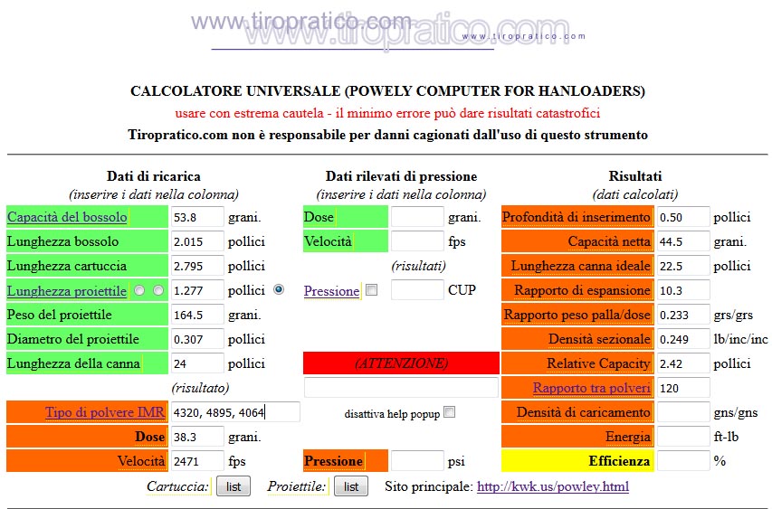 Regolo Calcolatore Dosi Ricarica